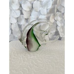 Vintage Murano Green Purple Angel Fish Glass Sculpture Coastal Nautical